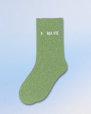 Ma Vie Glitter Message Socks - Almond Green