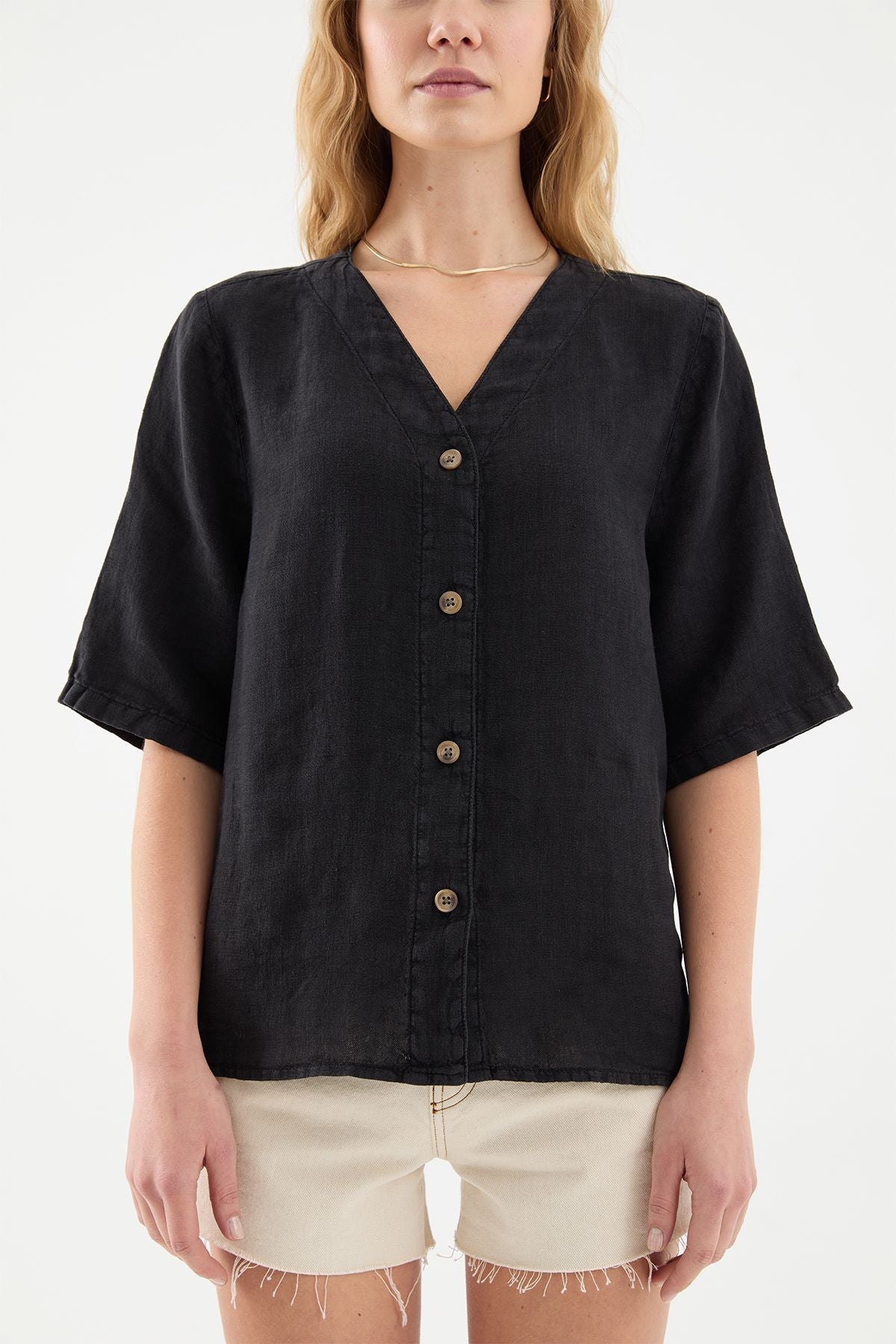 Sora Oversize Fit Black Women's Linen Shirt