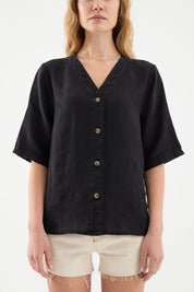 Sora Oversize Fit Black Women's Linen Shirt