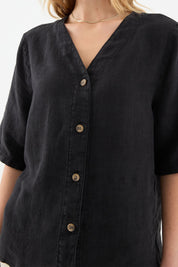Sora Oversize Fit Black Women's Linen Shirt