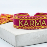 KARMA Embroidered Bracelet – Magenta & Gold