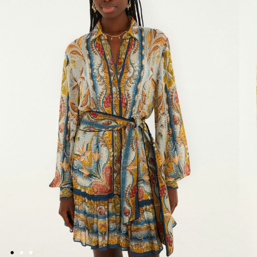 Blue Mosaic Garden Belted Mini Dress Product vendor