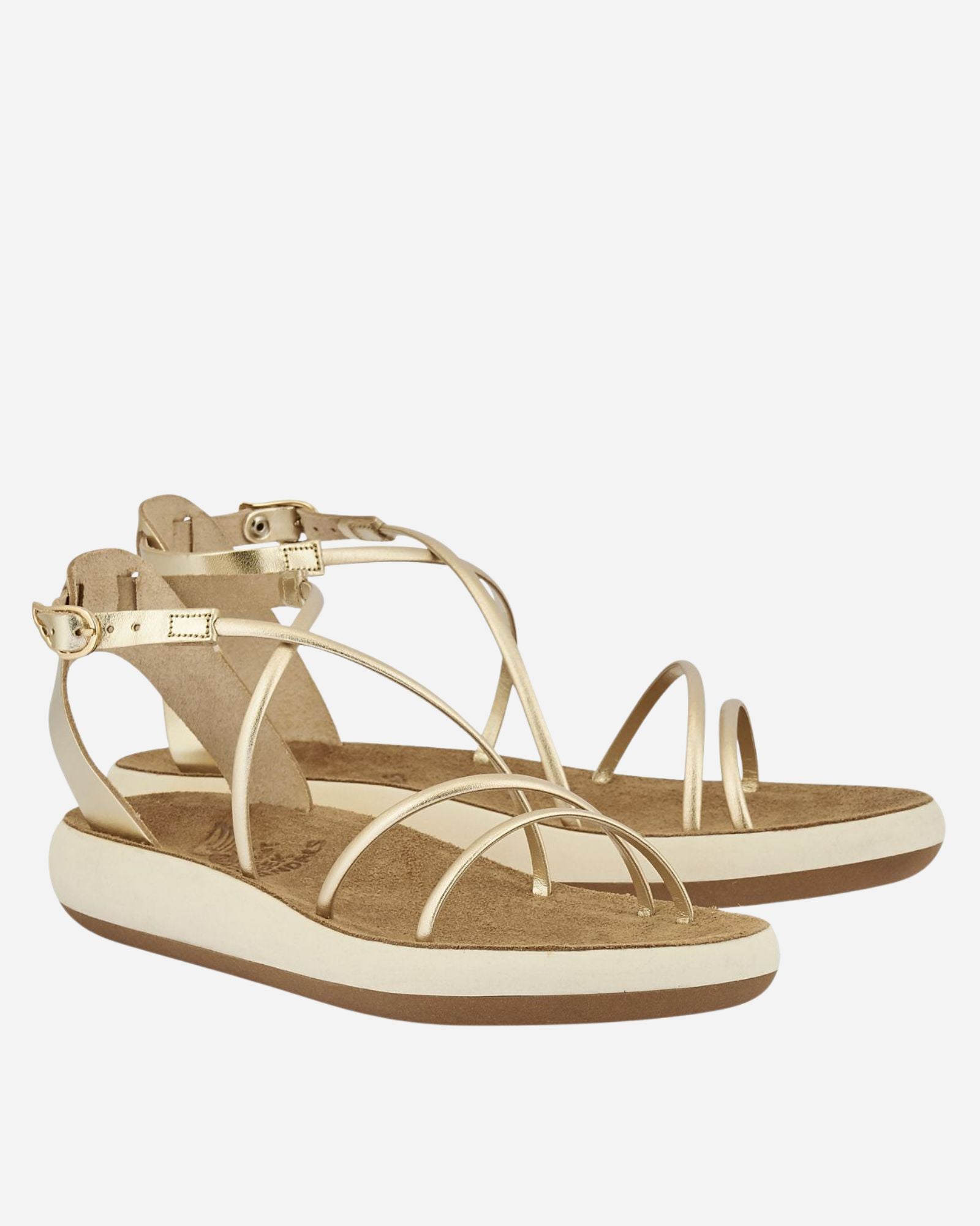 Anastasia Comfort platinum sandals by Ancient Greek Sandals, a flat metallic summer sandal handmade in Greece