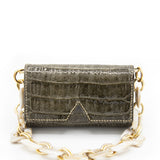 Chic Aetalia Ary olive leather shoulder bag with unique crocodile print, the perfect accessory to elevate your fashion look