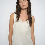 MMAstrid Silk Tank Top in ivory, front view on model