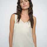 MMAstrid Silk Tank Top in ivory, front view on model