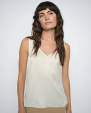 MMAstrid Silk Tank Top in ivory, front view on model