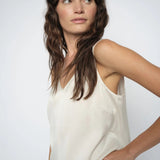 MMAstrid Silk Tank Top in ivory, side pose on model