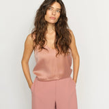 MMAstrid Silk Tank Top in peach styled with matching trousers