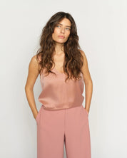 MMAstrid Silk Tank Top in peach styled with matching trousers