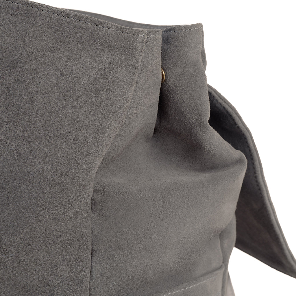 Close Up of Emmy Boo Backpack Lipari in grey suede crust leather - Made in Italy