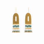 White and Blue  Beaded Handwoven Color Block Earrings