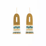 White and Blue  Beaded Handwoven Color Block Earrings