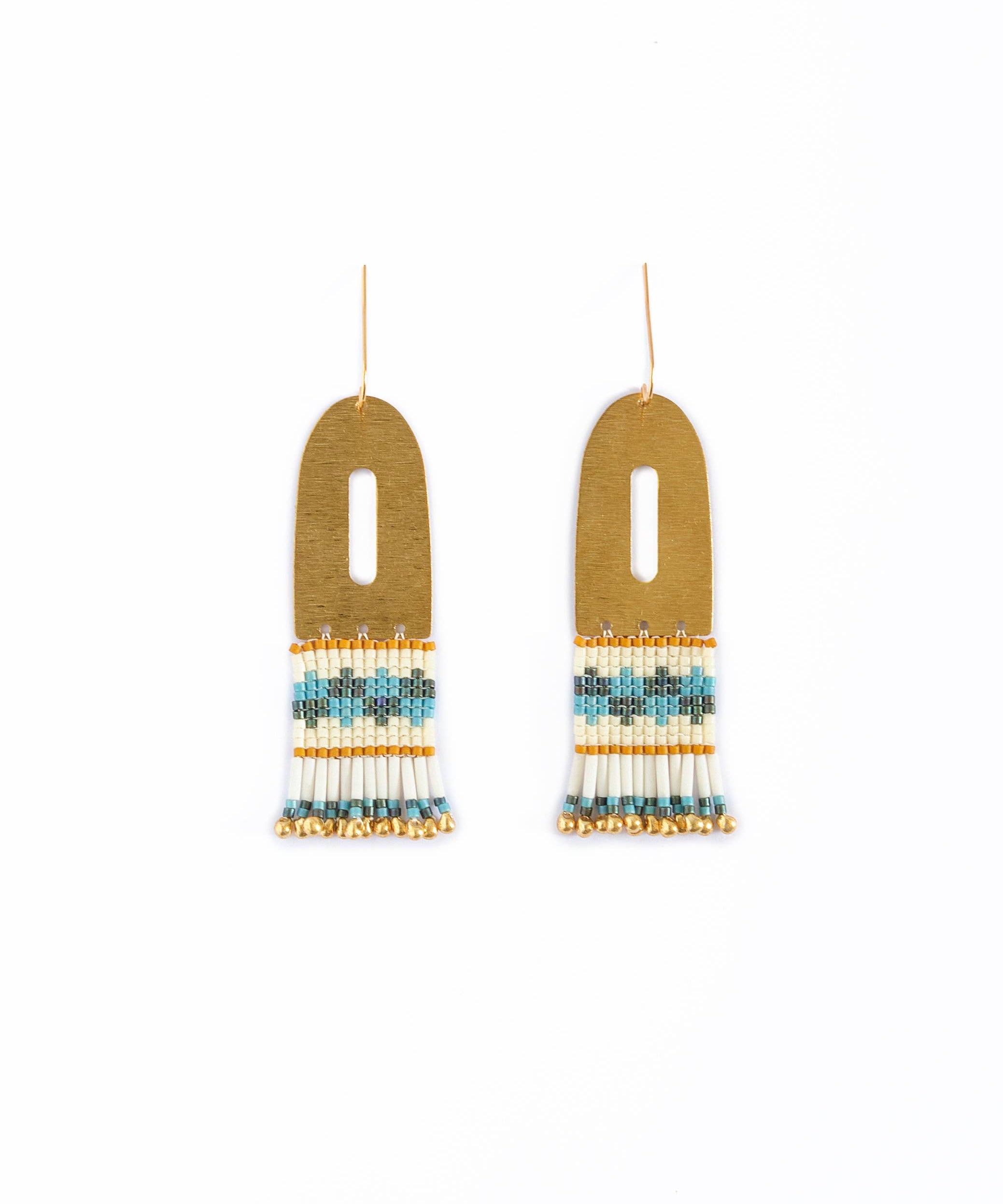 White and Blue  Beaded Handwoven Color Block Earrings