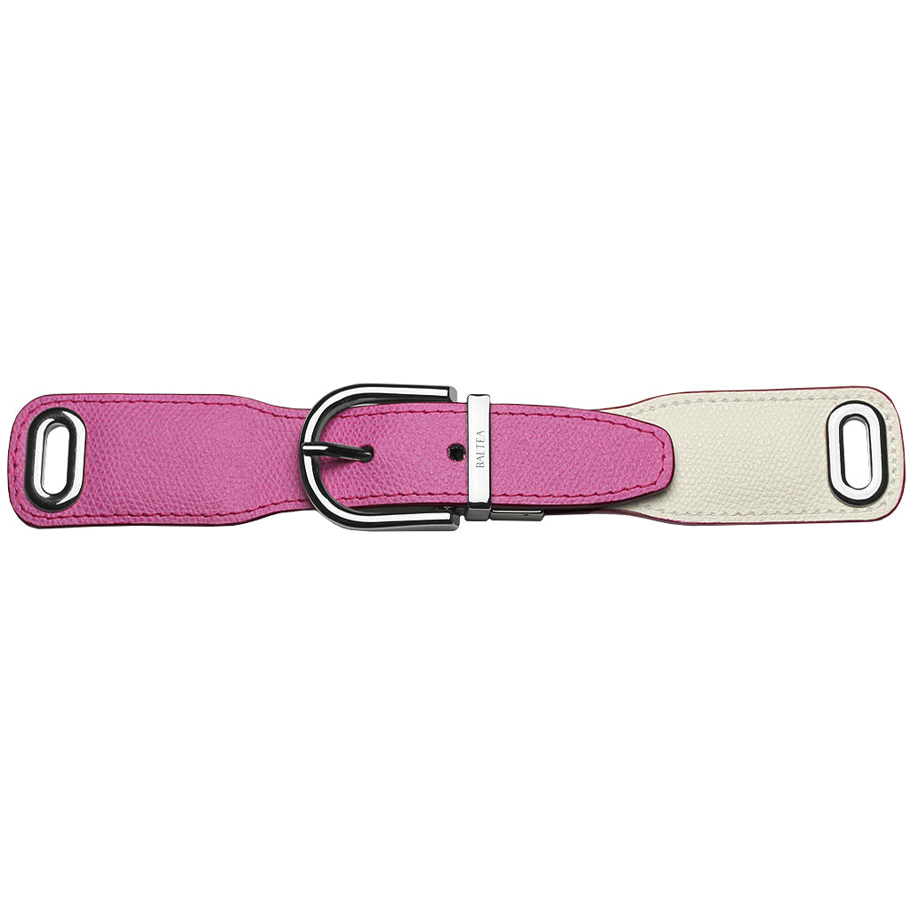 Baltea reversible leather belt in pink and off-white with a silver buckle