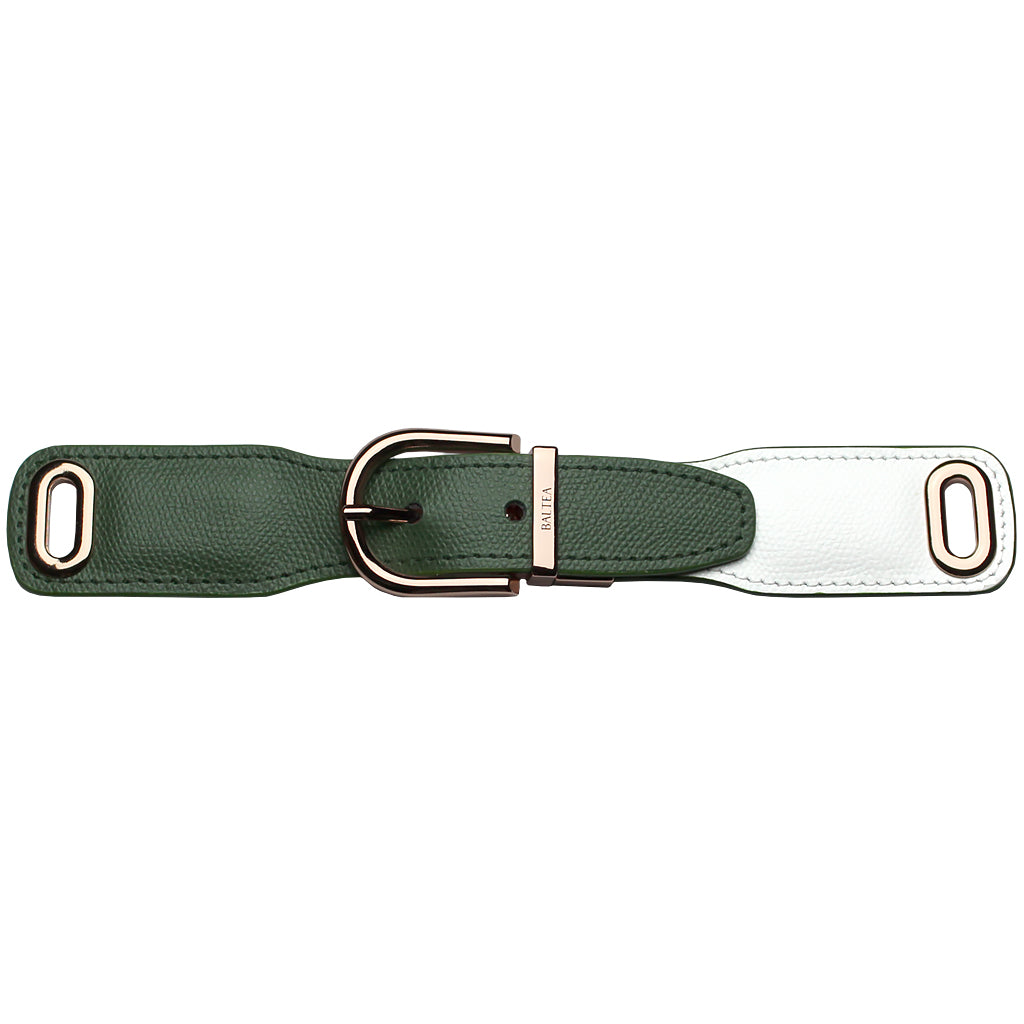 Baltea reversible leather belt in green and white with a rose-gold buckle