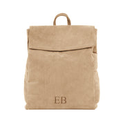 Emmy Boo backpack Lipari in cappuccino cream suede crust leather features a customizable monogram and a top handle.