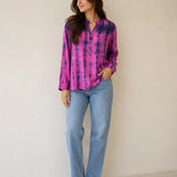 Asti Embellished Silk Blouse – Pink & Purple