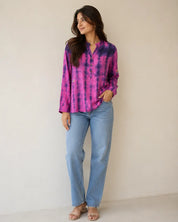 Asti Embellished Silk Blouse – Pink & Purple