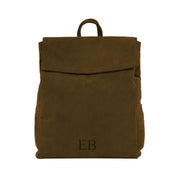 Dark khaki  Emmy Boo backpack Lipari in suede crust leather with customizable monogram and top handle.