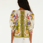 FARM Rio Sand Tropical Scarf Blouse back view showcasing the relaxed fit and lightweight fabric.