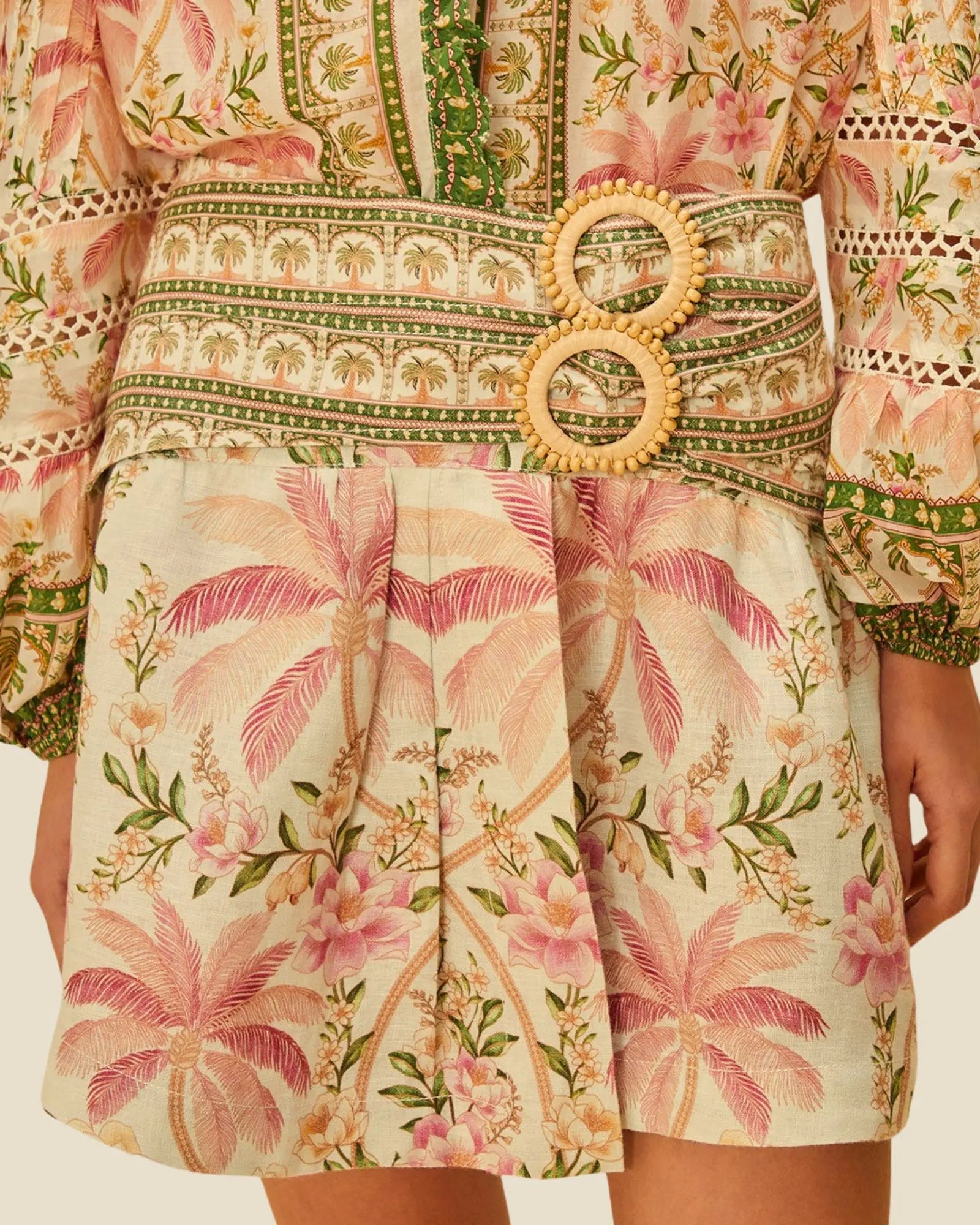 FARM Rio Palm Dream Mini Skirt in Buttercream