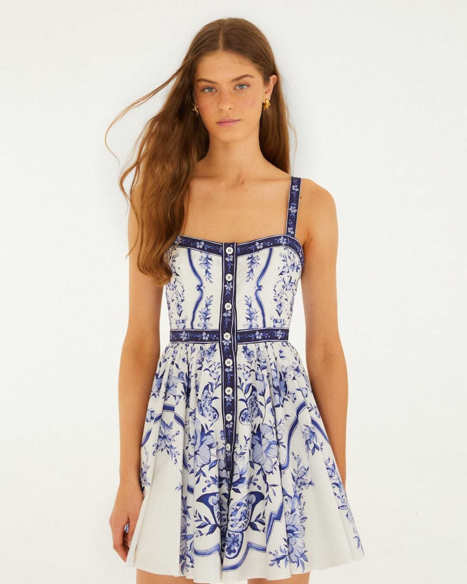 Farm Rio Off-White Porcelain Garden Buttoned Mini Dress View of the beautiful Dress.