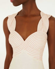 Farm Rio Sand Strelitzia Midi Dress Close View of the beautiful dress