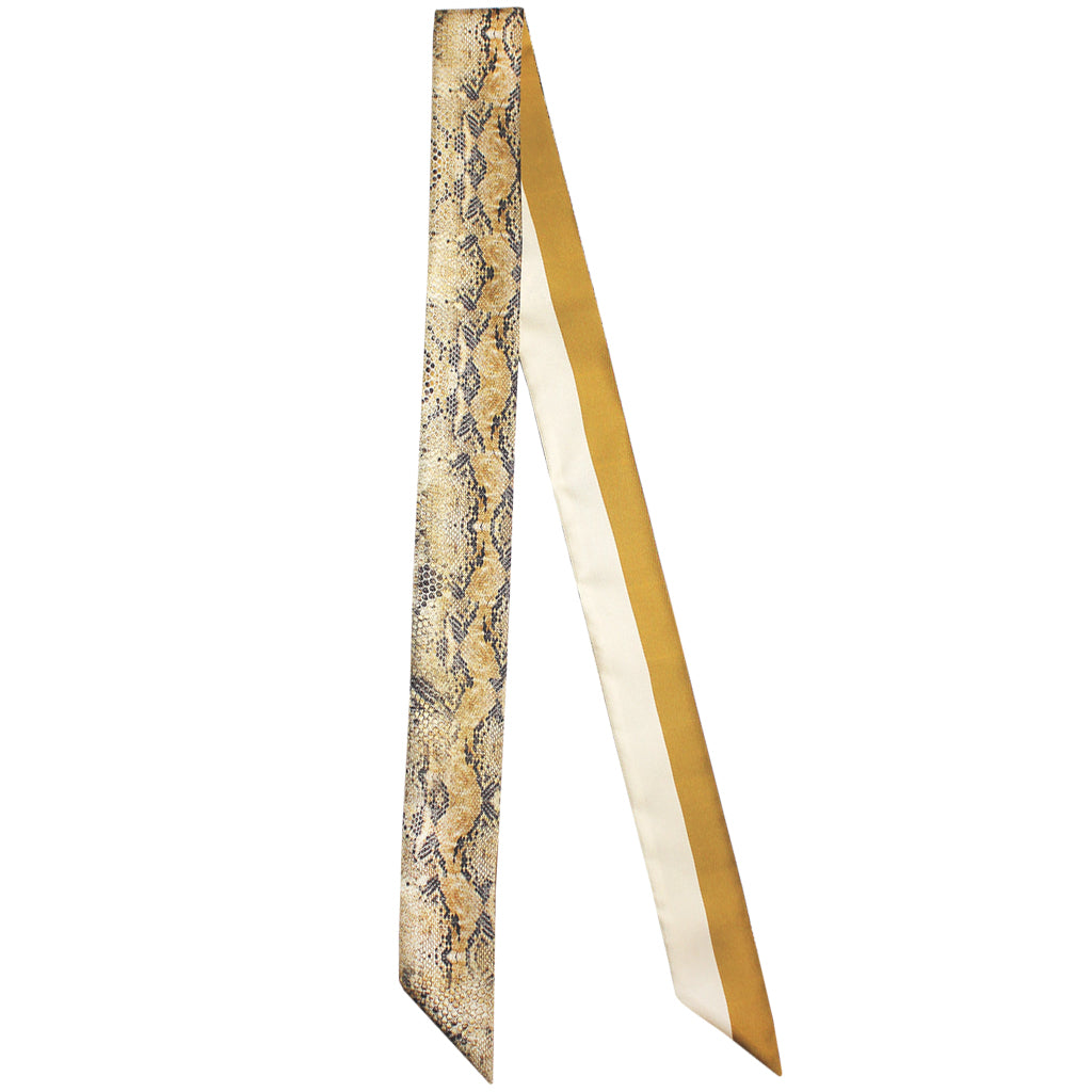 Baltea python-print silk twilly scarf in beige