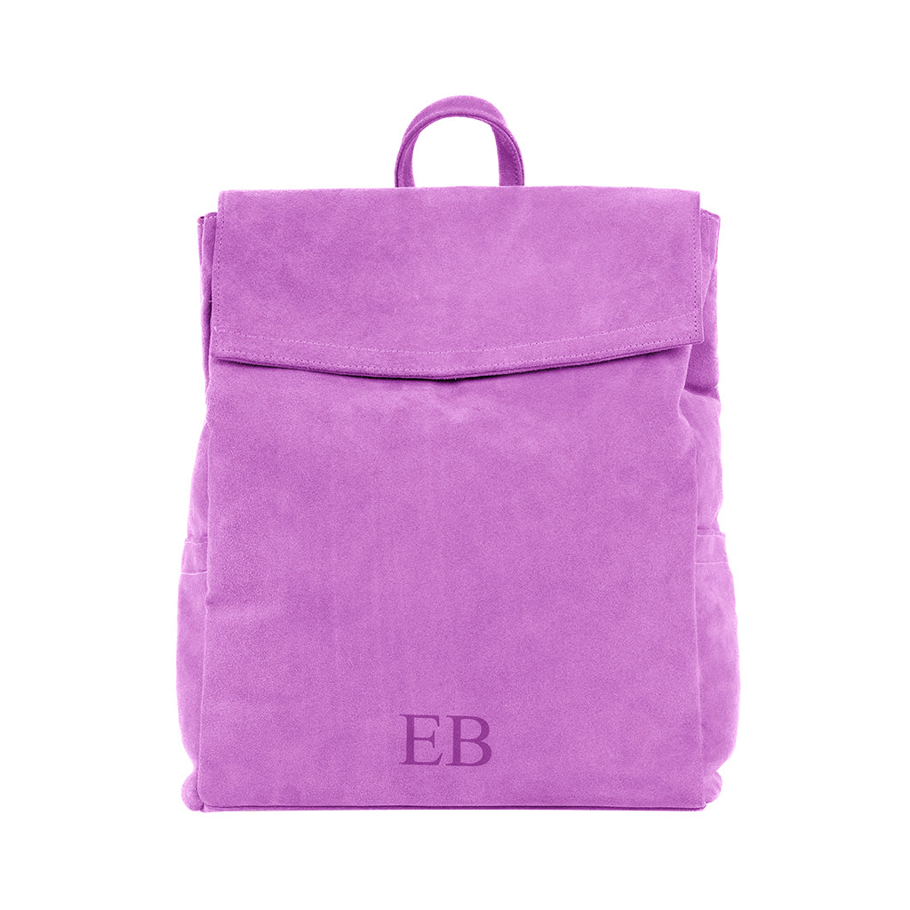 Emmy Boo Backpack Lipari in fuchsia suede crust leather with monogram - Made in Italy.