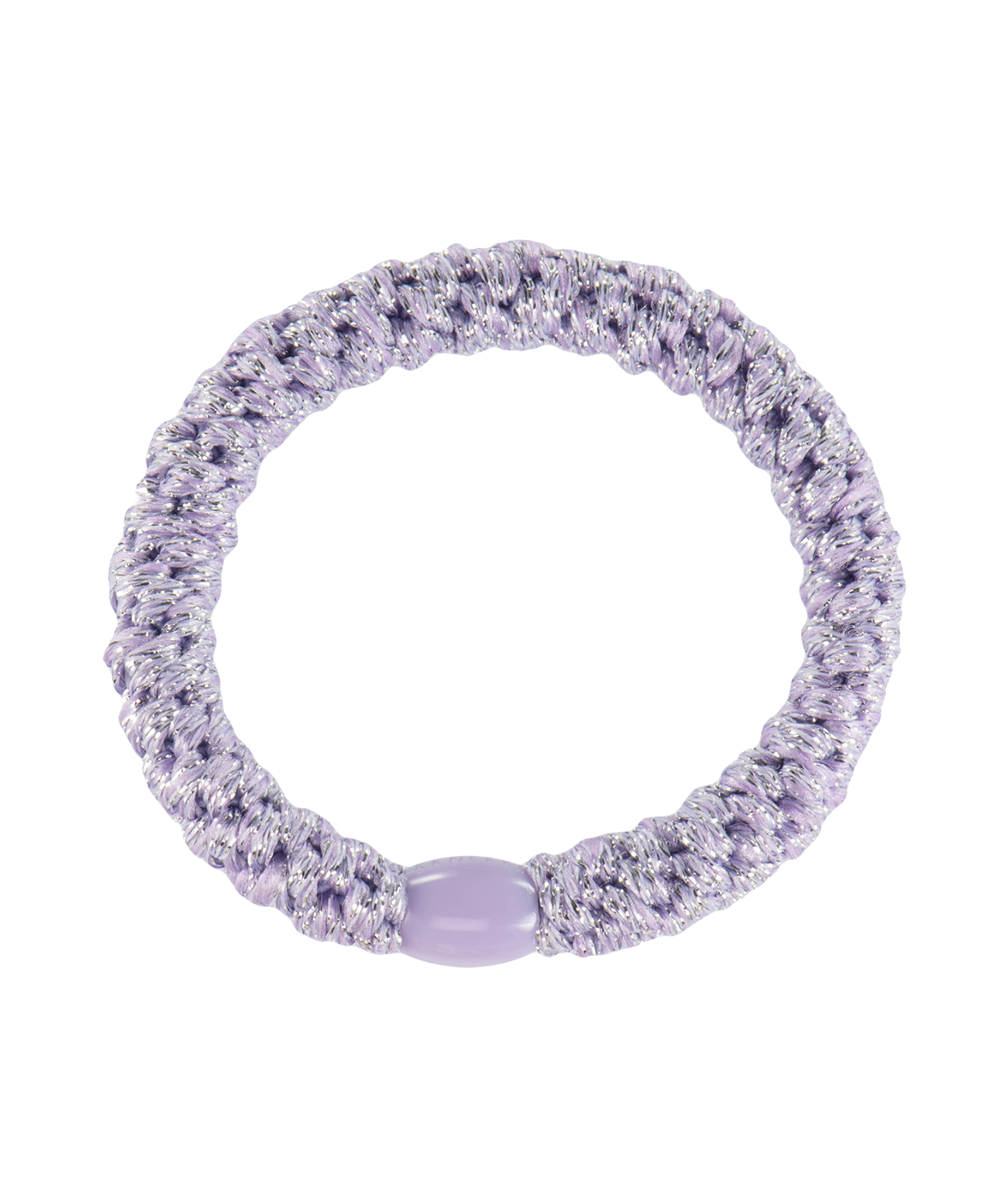 KKNEKKI lavender glitter hair elastic, front view, soft woven design