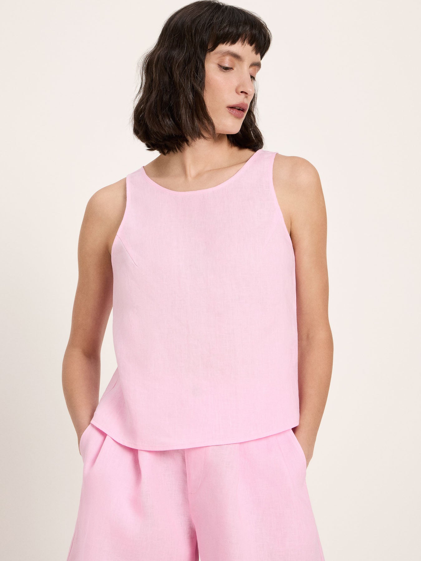 Pink Linen Sleeveless Top — Orchid