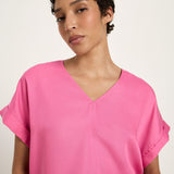 Draped V-Neck Top - Orchid Pink