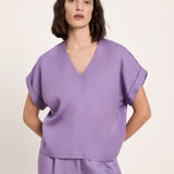 Draped V-Neck Top - Lavender