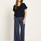 Draped V-Neck Top - Midnight Blue
