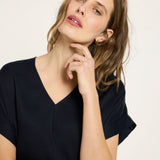 Draped V-Neck Top - Midnight Blue
