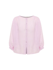 Gathered Ramie Blouse — Powder Pink