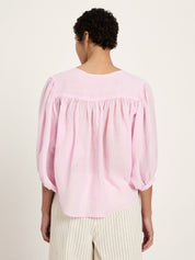 Gathered Ramie Blouse — Powder Pink