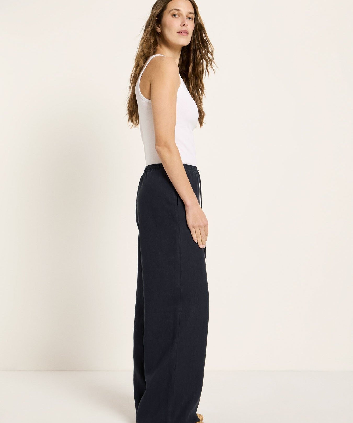 LANIUS Drawstring Trousers (GOTS) in midnight – organic linen, 99things.ch