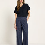 Marlene Pinstripe Trousers | Navy & White