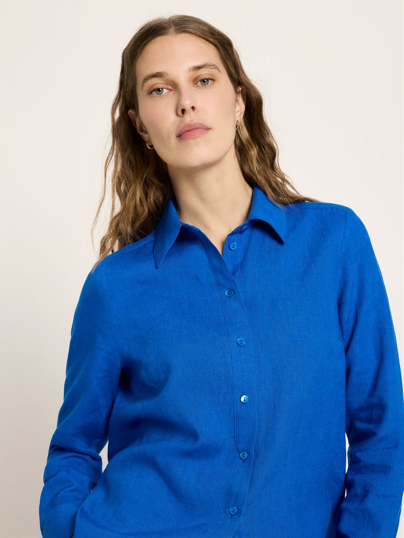 LANIUS Shirt Blouse (GOTS) in lapis – organic linen, 99things.ch
