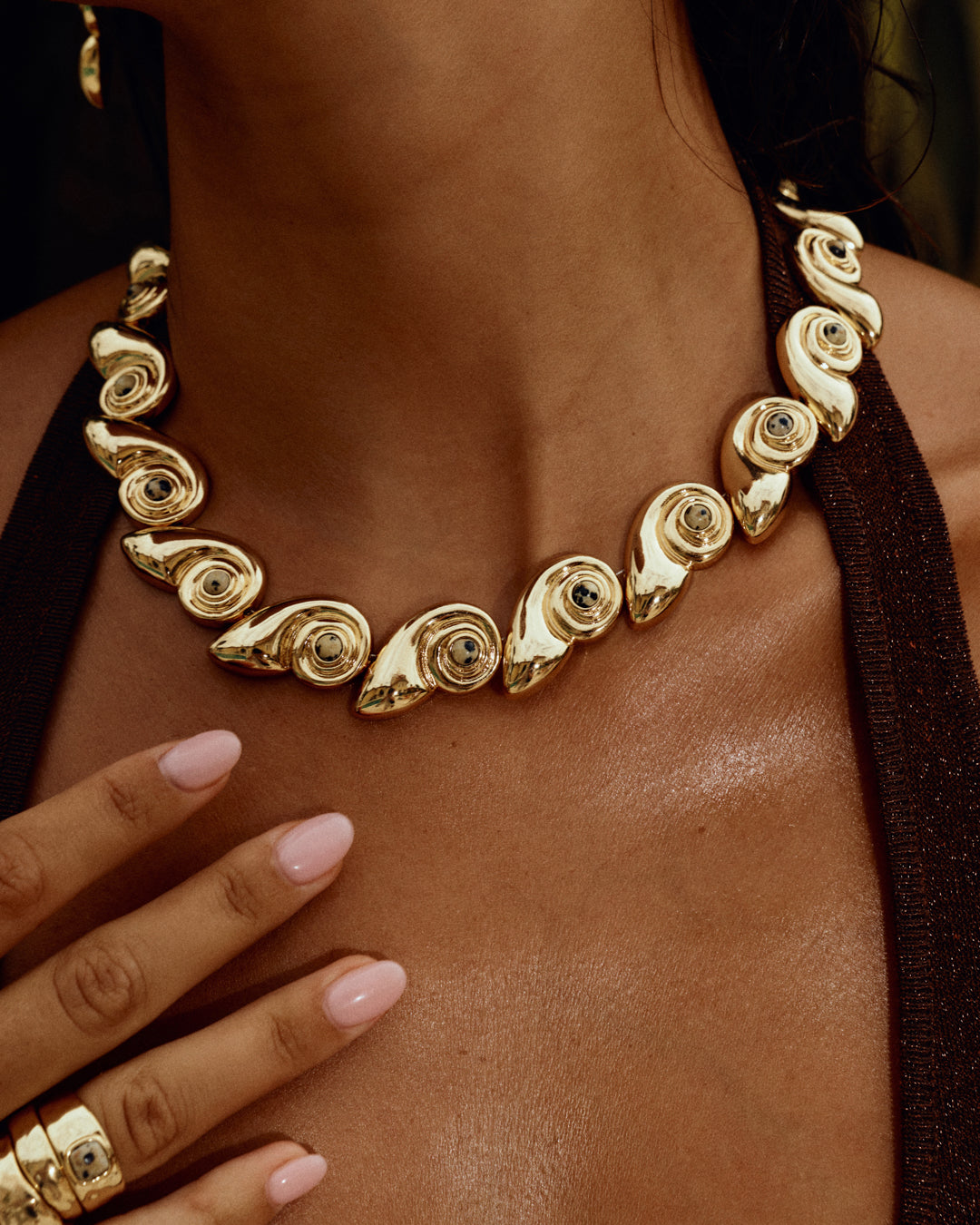 Luv AJ Palma Shell Statement Necklace on model