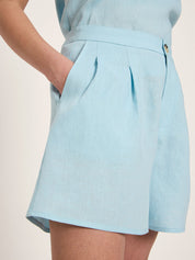 Organic Linen Shorts — Sky Blue