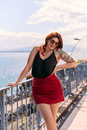 Mini jupe Katya cupro rouge bordeaux
