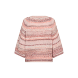Back view of MMEdele Knit Pullover in Peachy, round neckline and melange pattern visible