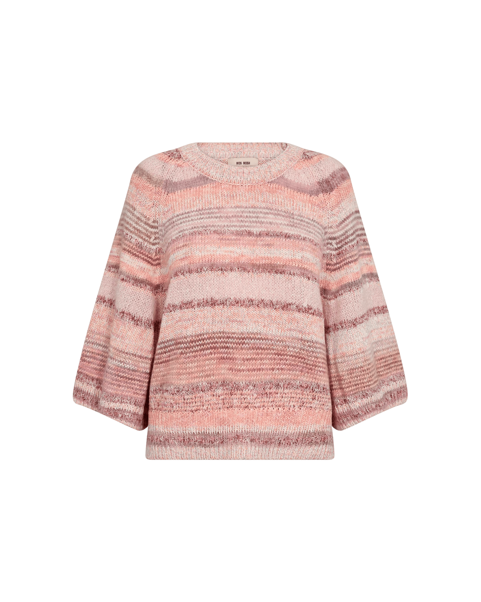 MMEdele Knit Pullover in Peachy laid flat, showcasing melange pattern and texture