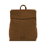 Dark brown Emmy Boo backpack Lipari in suede crust leather with customizable monogram and top handle.