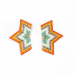 Handmade half-star earrings in orange, mint and white, with elegant beading and a modern design for a chic look