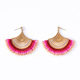 Mayana Designs Beaded Handwoven Flamenco Fan Earrings in Pink Ombre.
