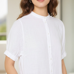 MMArleth white linen dress with round neckline and soft sleeve detail